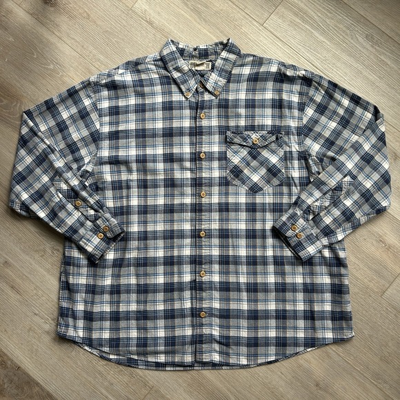 Duluth Trading Men 2XL Button Chest Pocket Long Sleeve Flannel Blue White Plaid - Picture 1 of 10